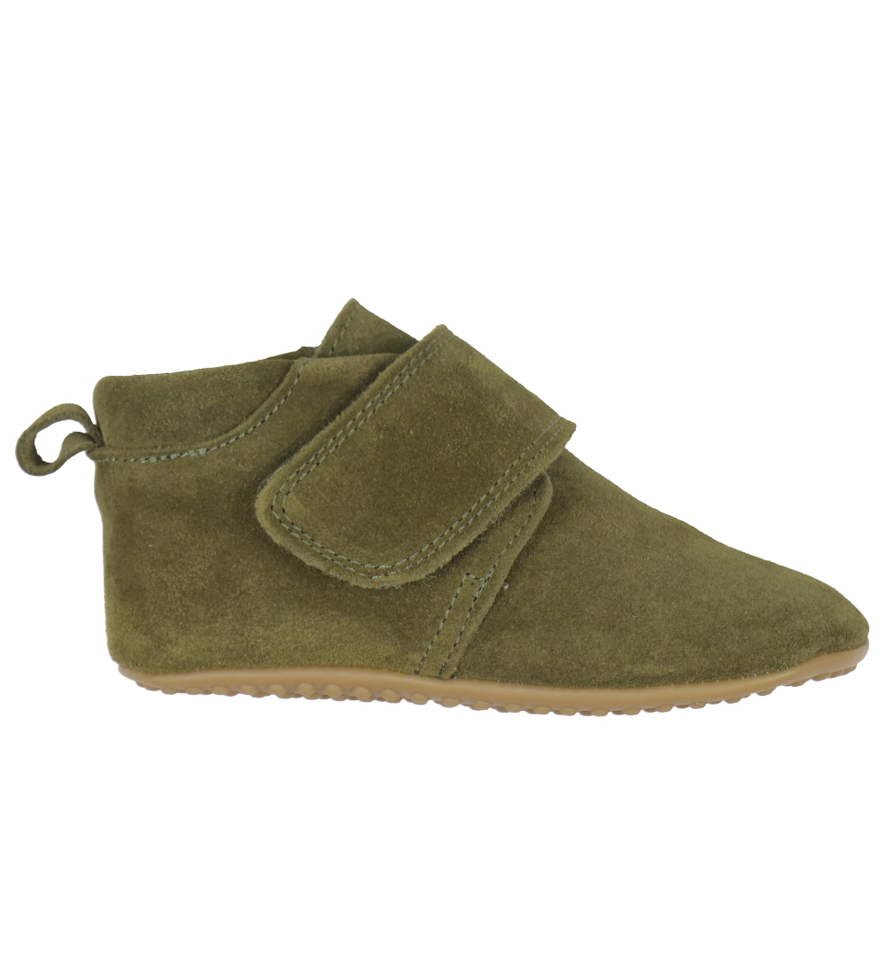 Pom Pom Leren Slippers - Beginners Klittenband - Kakhi