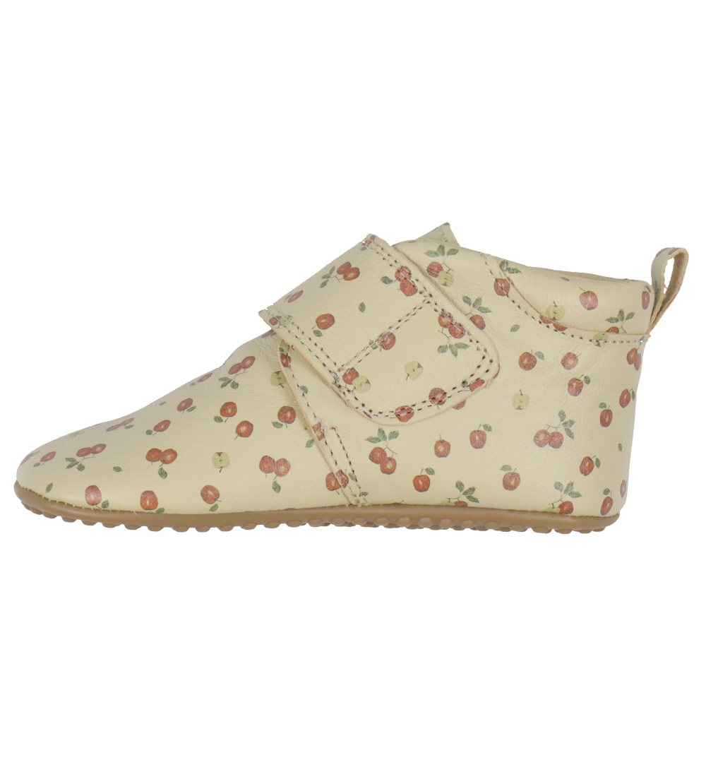 Pom Pom Leder-Krabbelschuhe - Anfänger Klettband - Apple AOP