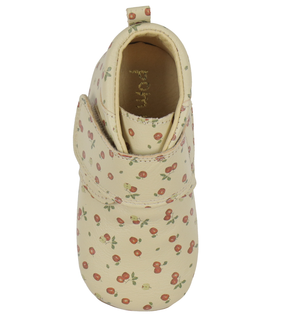 Pom Pom Leder-Krabbelschuhe - Anfänger Klettband - Apple AOP