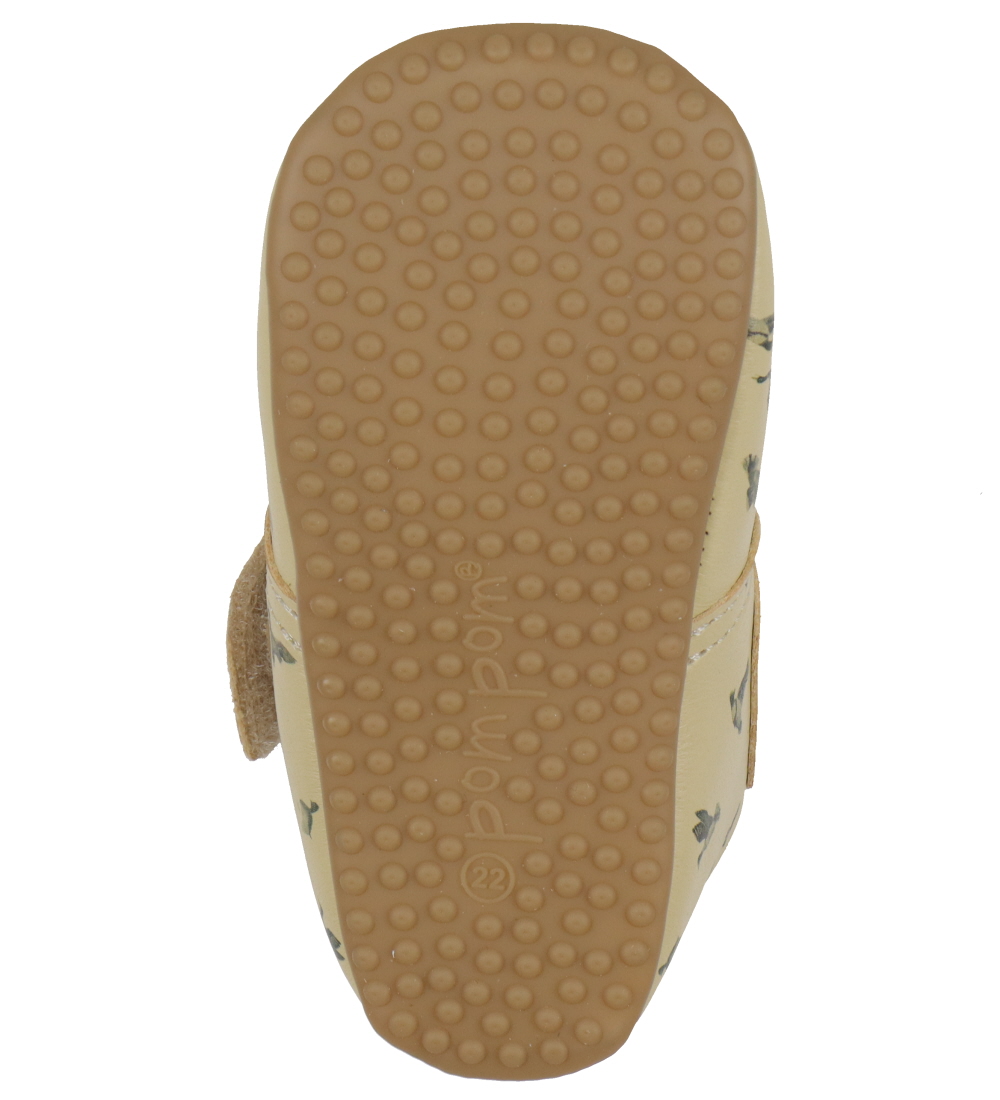 Pom Pom Leder-Krabbelschuhe - Anfänger Klettband - Apple AOP