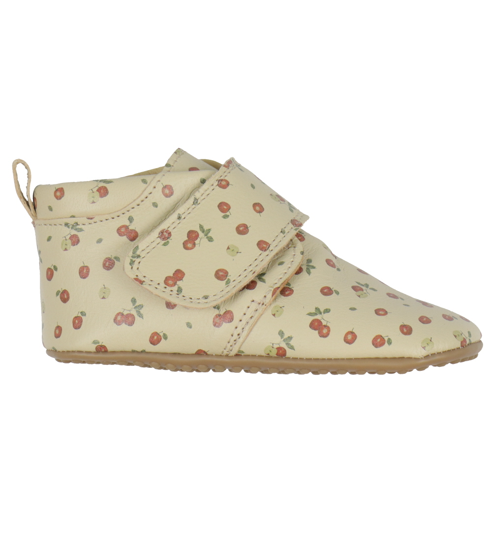 Pom Pom Leder-Krabbelschuhe - Anfänger Klettband - Apple AOP