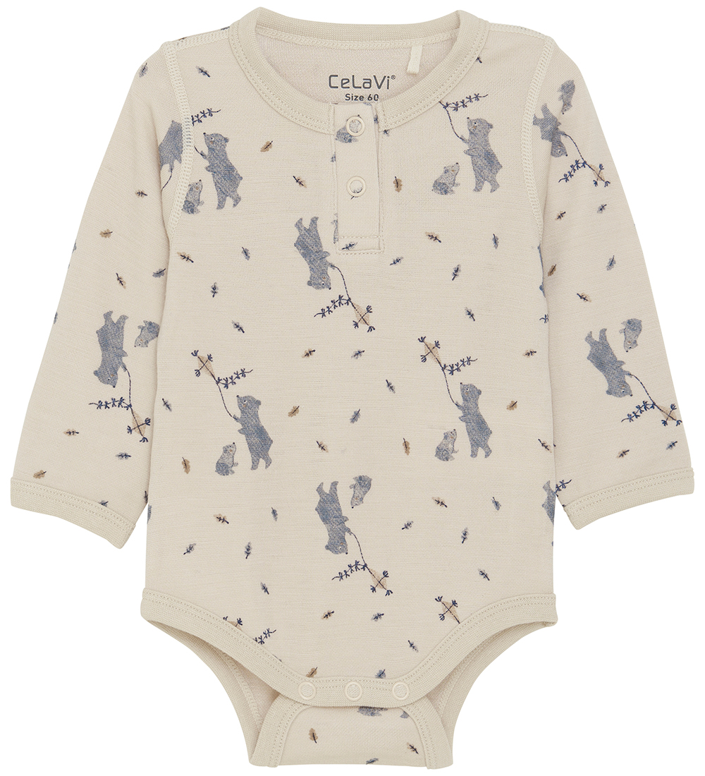 CeLaVi Bodysuit L/æ - Wool/Viscose - Stormy Weather w. Bears