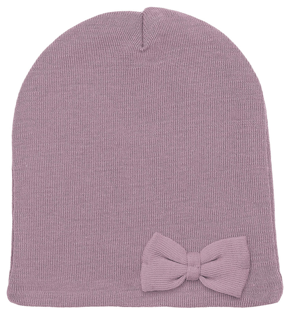 Racing Kids Beanie - Wool/Cotton - Elderberry w. Bow