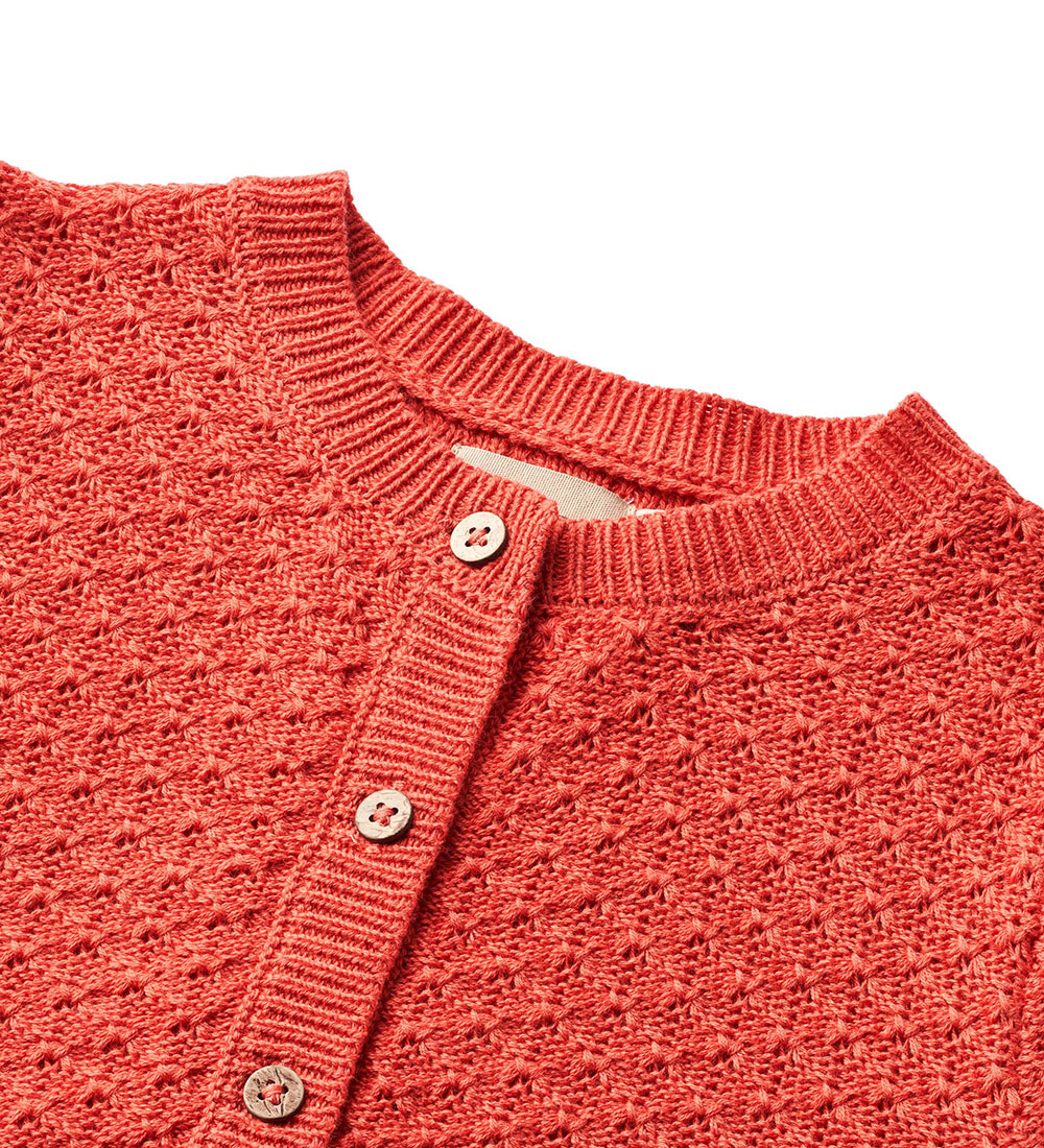 Wheat Cardigan - Knitted - Magnella - Candy Red w. Pointelle