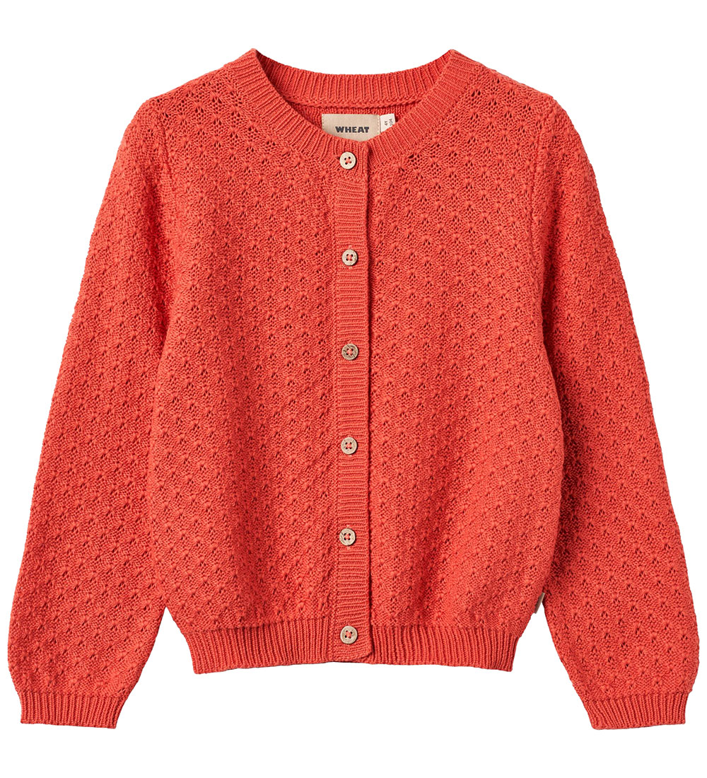 Wheat Cardigan - Knitted - Magnella - Candy Red w. Pointelle