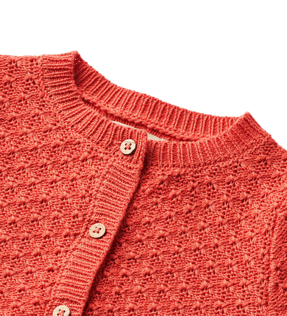 Wheat Cardigan - Knitted - Magnella - Candy Red w. Pointelle