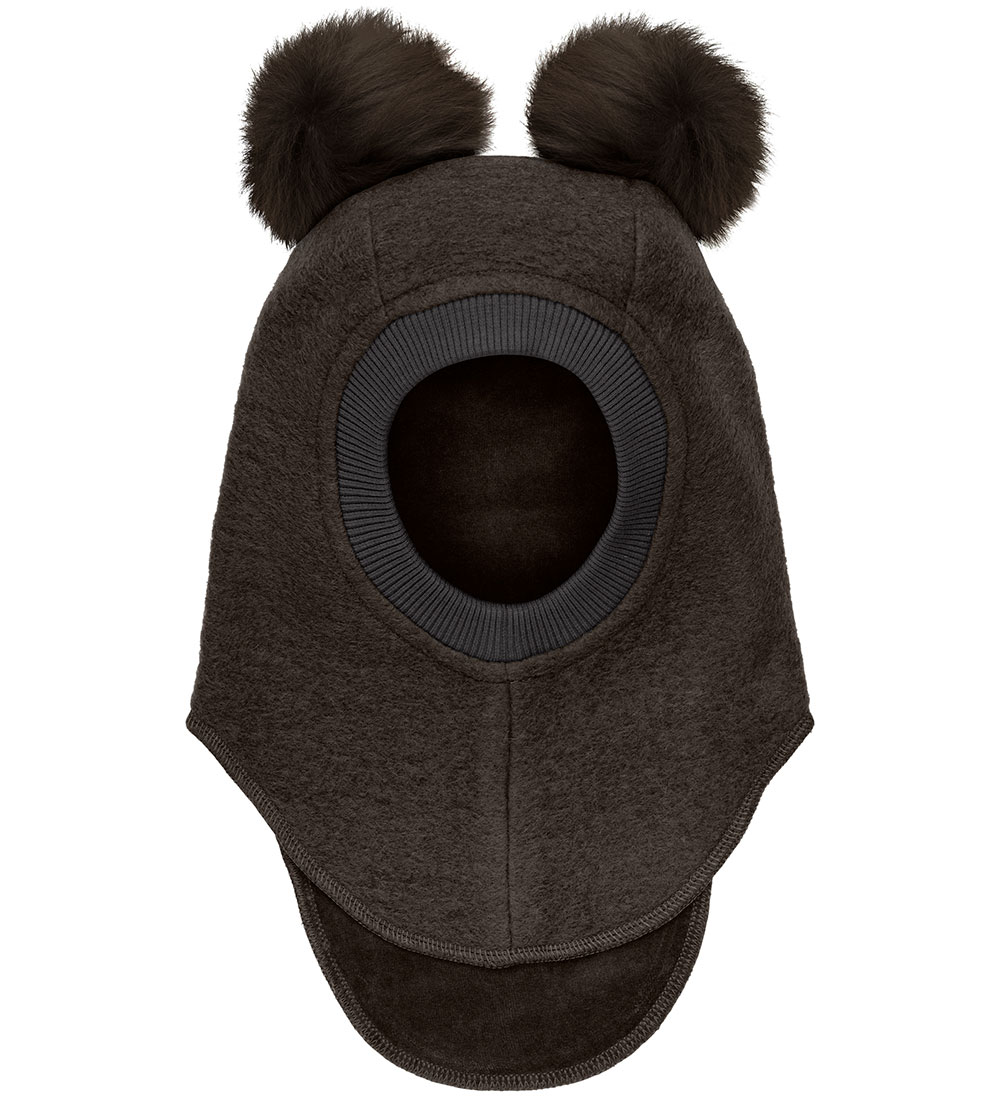 Huttelihut Balaclava - Wool - 2-layer - Dark Brown Melange w. Qu