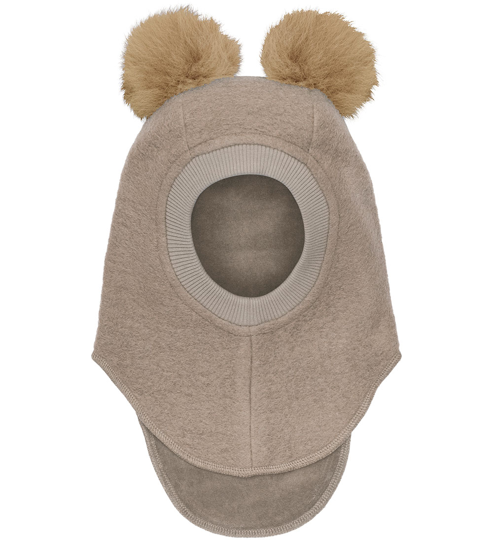 Huttelihut Balaclava - Wool - 2-layer - Camel Melange w. Pom-Pom