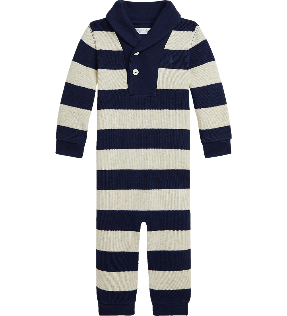Polo Ralph Lauren Onesie - Stickad - Marinblå/Beigerandig