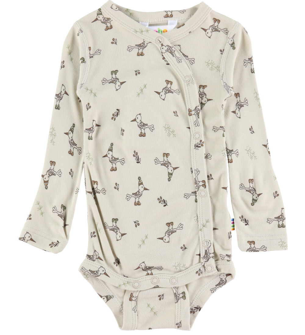 Joha Wrap Bodysuit L/æ - Bamboo - Beige w. Birds