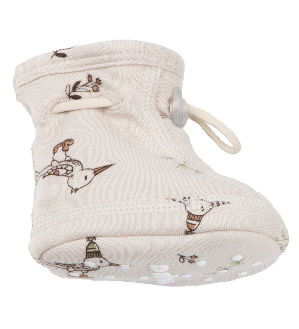 Joha Booties - Bamboo - 2-layer - Beige w. Birds