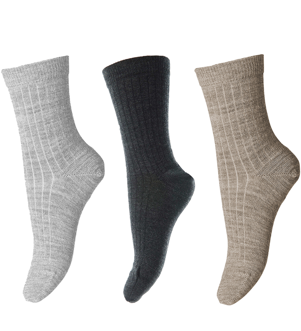 MP Socks - 3-Pack - Rib - Wool - Dark Grey Melange