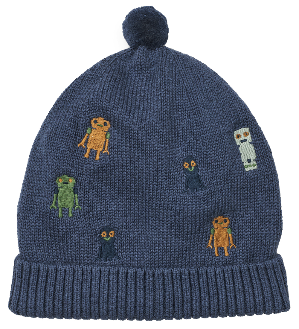 Liewood Beanie - Aster - Knitted - Indigo Blue w. Robots