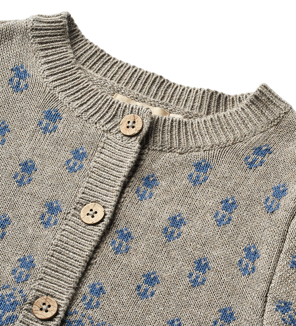 Wheat Cardigan - Knitted - Jacquard - Vikki - Warm Grey Melange