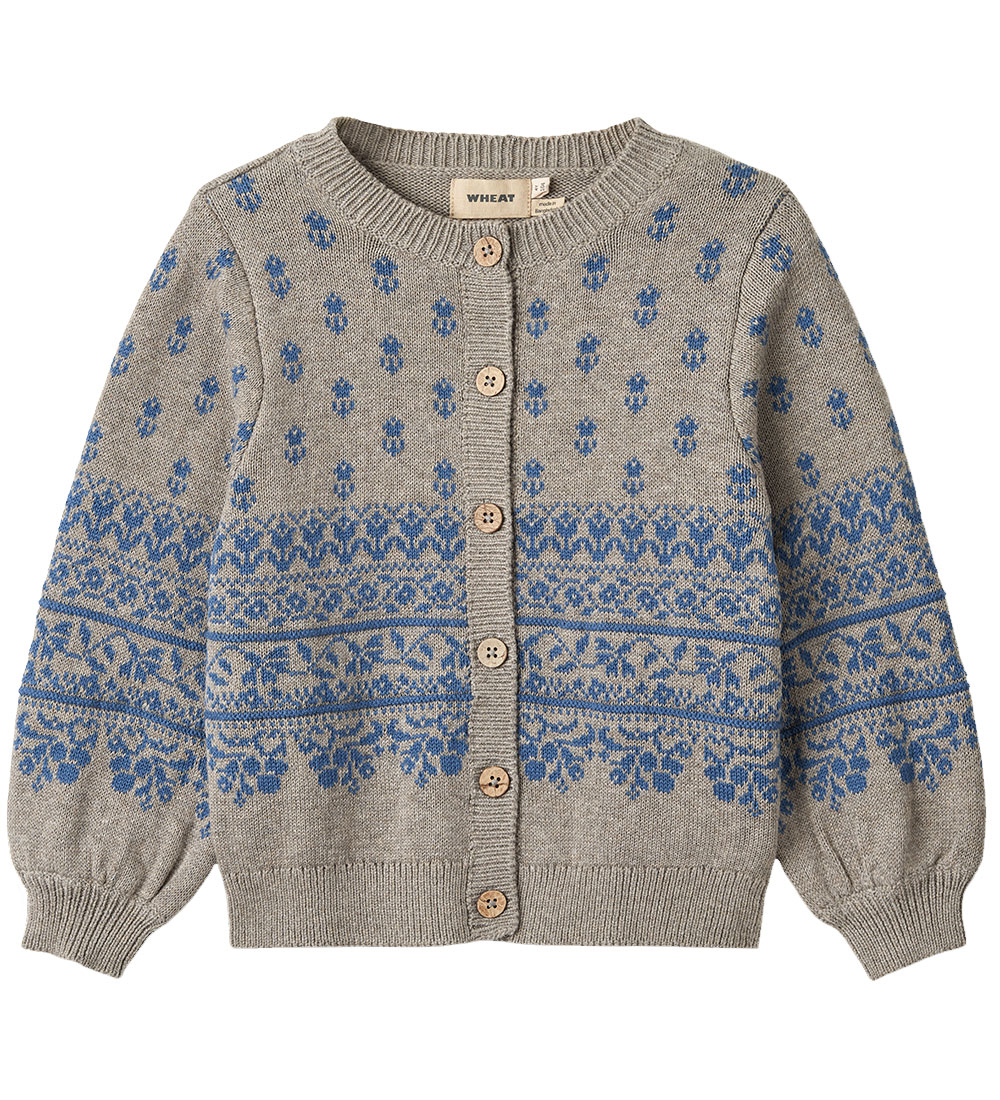 Wheat Cardigan - Knitted - Jacquard - Vikki - Warm Grey Melange