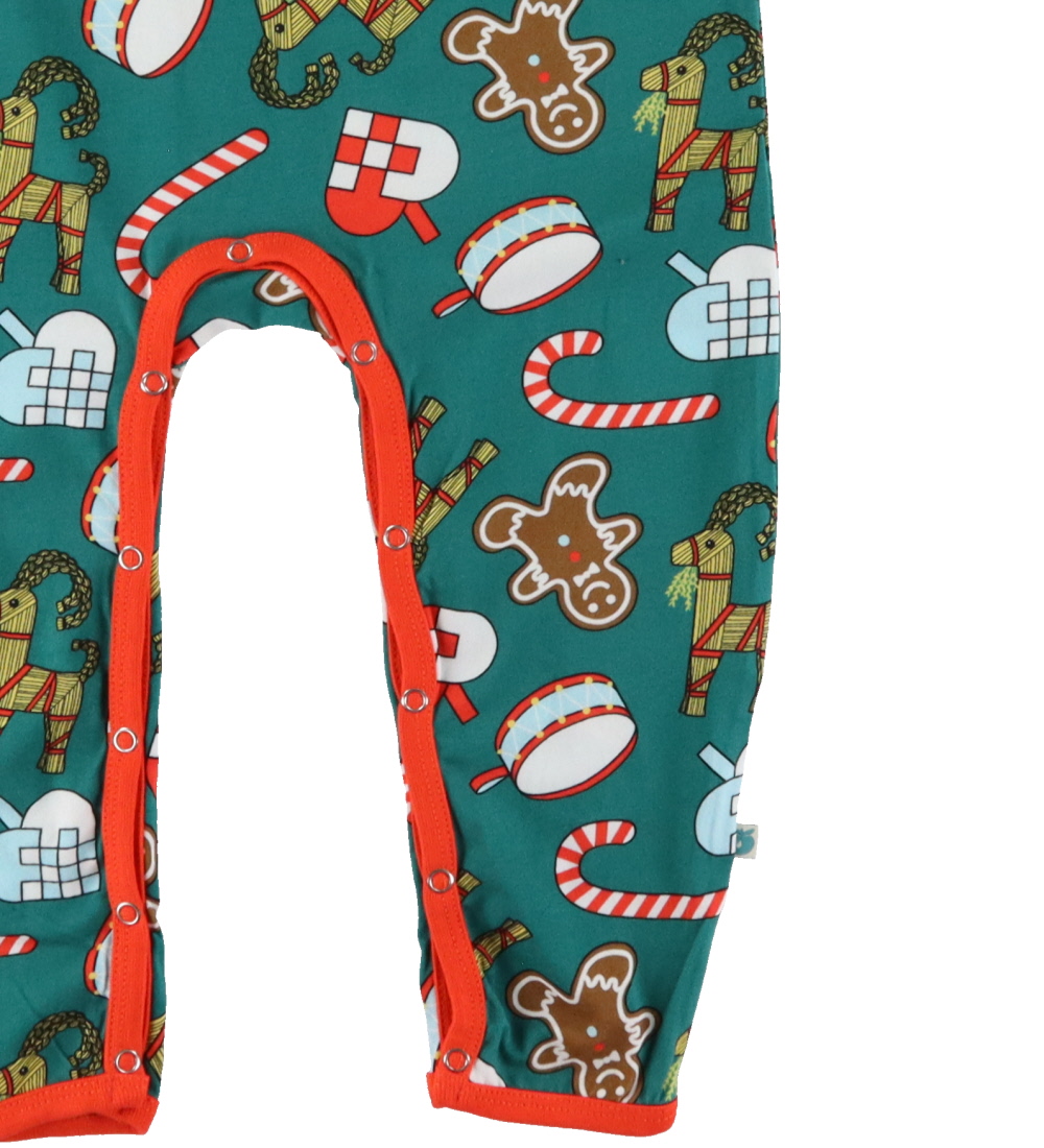 Småfolk Jumpsuit - Petrol Green w. Christmas Decorations