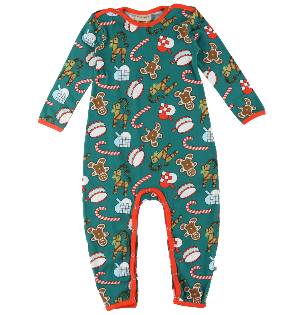 Småfolk Jumpsuit - Petrol Green w. Christmas Decorations