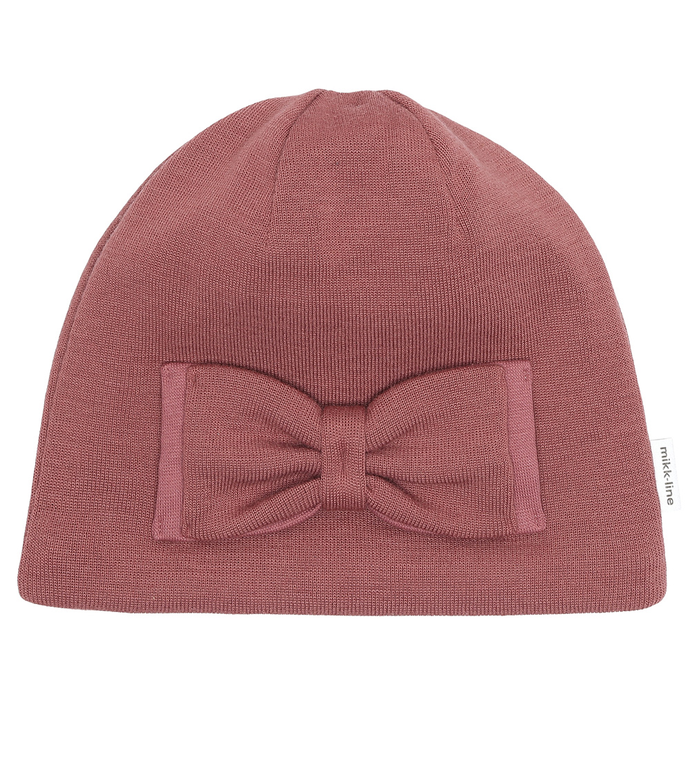 Mikk-Line Beanie w. Bow - Wool/Acrylic - 2-layer - Rose Brown
