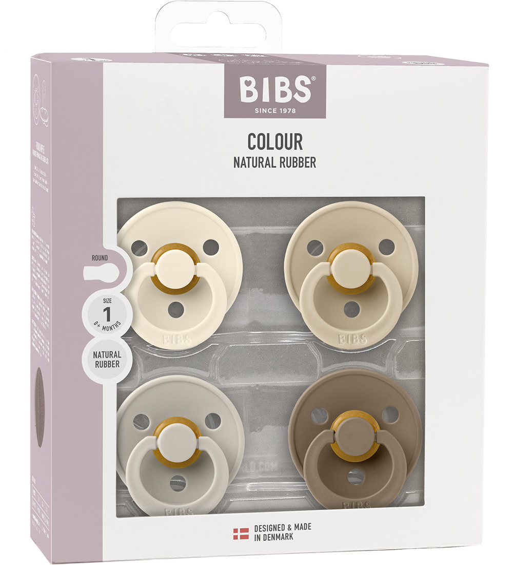 BIBS Colour Pacifiers - Size 1 - 4-Pack - Round - Vanilla Mix