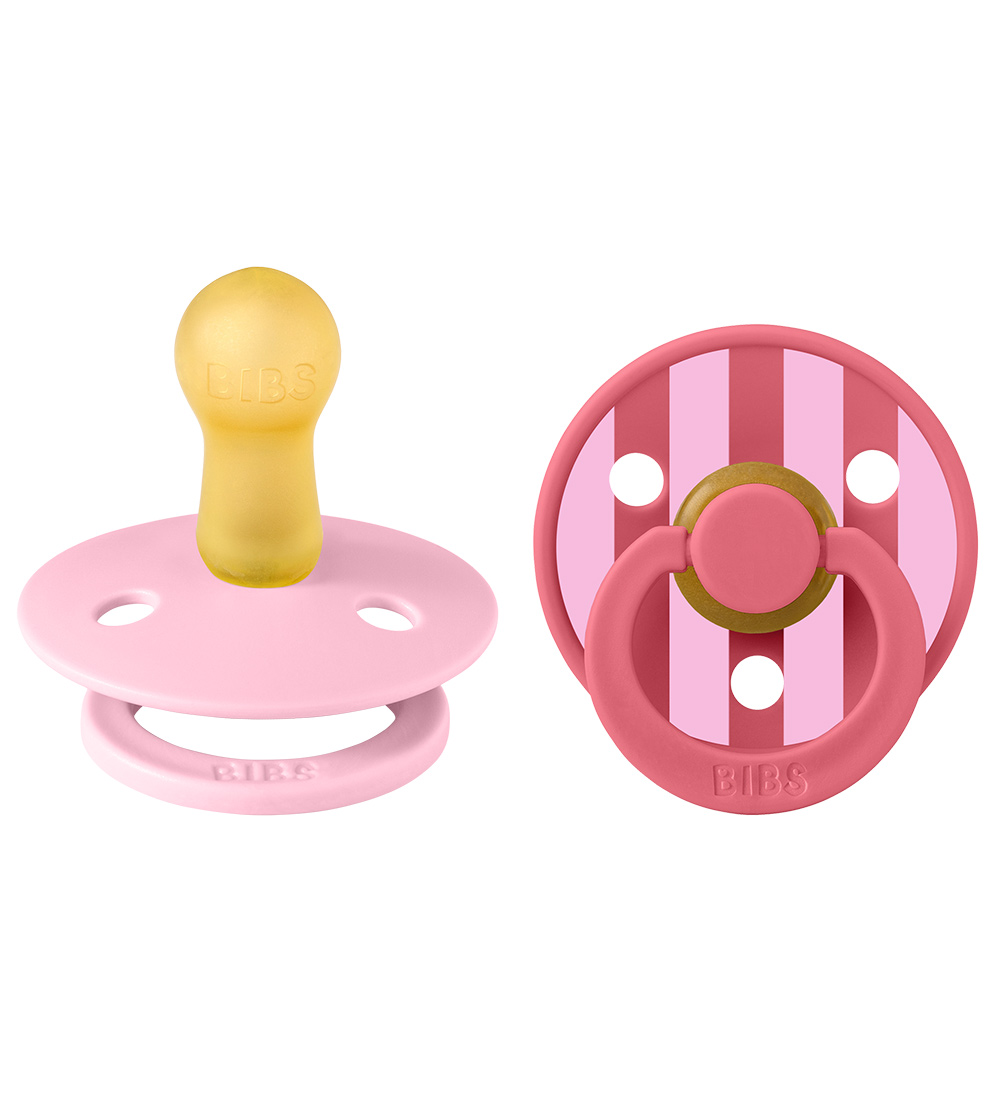 BIBS Colour Pacifiers - Size 2 - 2-Pack - Round - Baby Pink/Cora