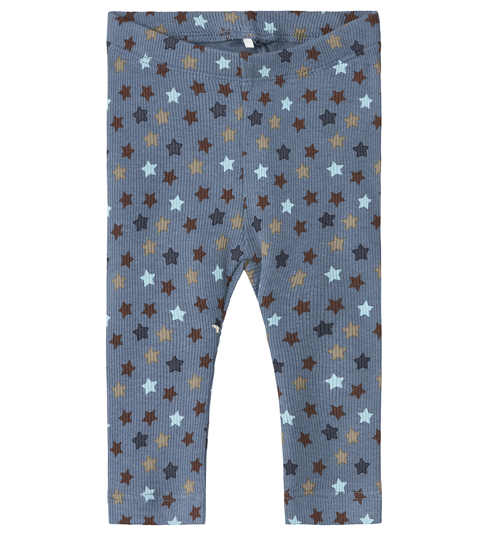 Name It Leggings - Rib - NbmRicco - Flint Stone m. Stjärnor