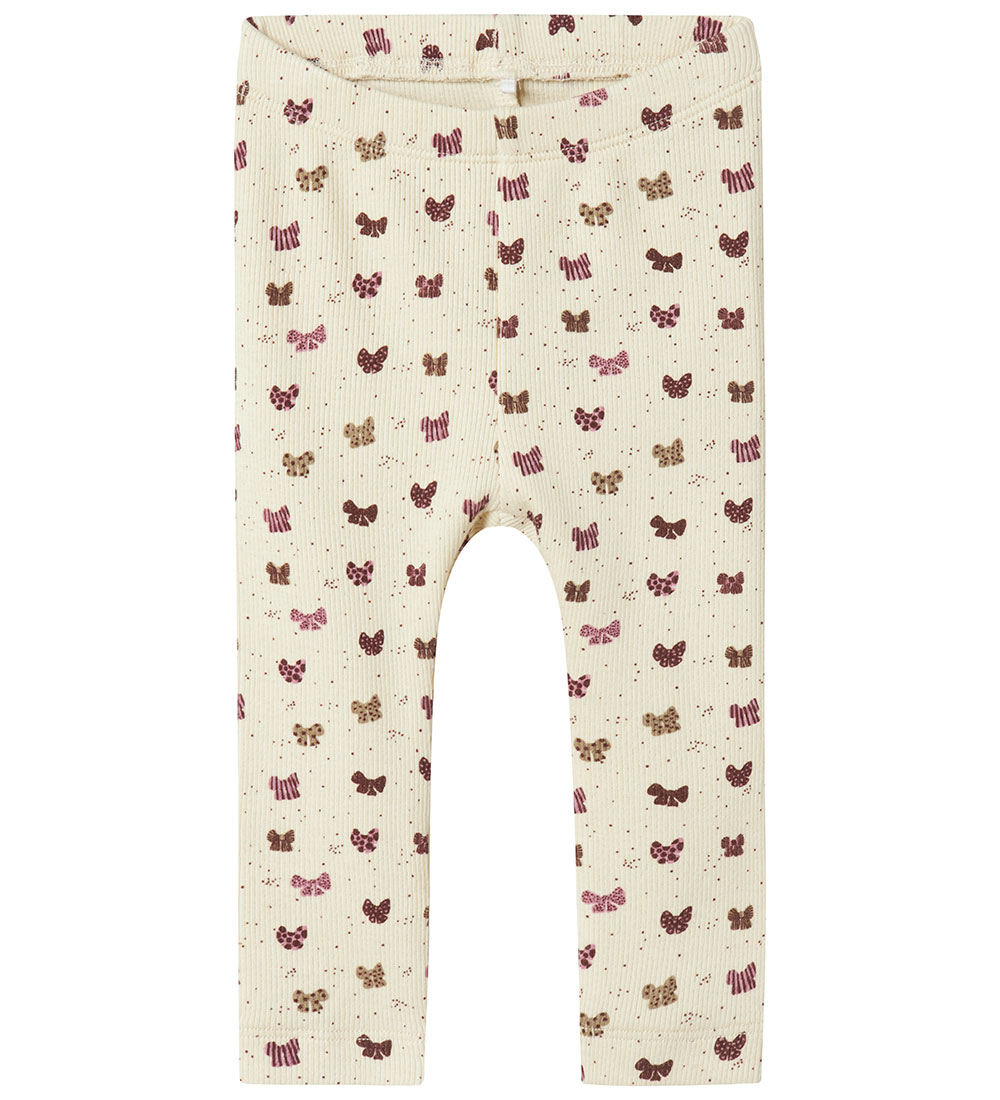 Name It Leggings - Rib - NbfRibow - Summer Sand w. Bows