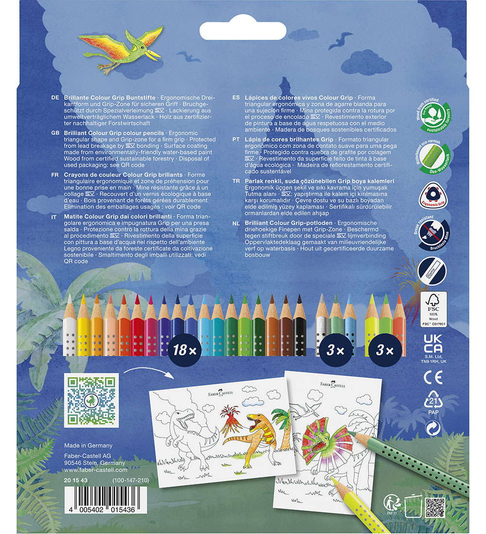 Faber-Castell Colouring Pencils - 24 pcs - Grip Dino