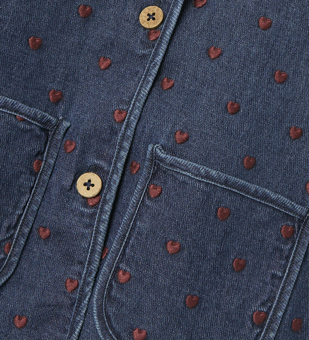 Lil' Atelier Jeansjacka - NmfLiva - Dark Denim/Heart Broderi
