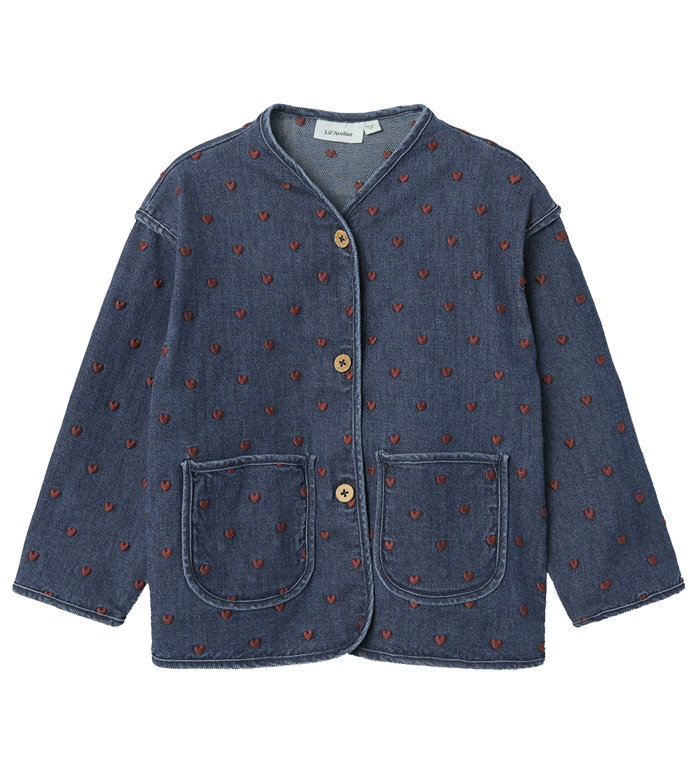 Lil' Atelier Jeansjacka - NmfLiva - Dark Denim/Heart Broderi