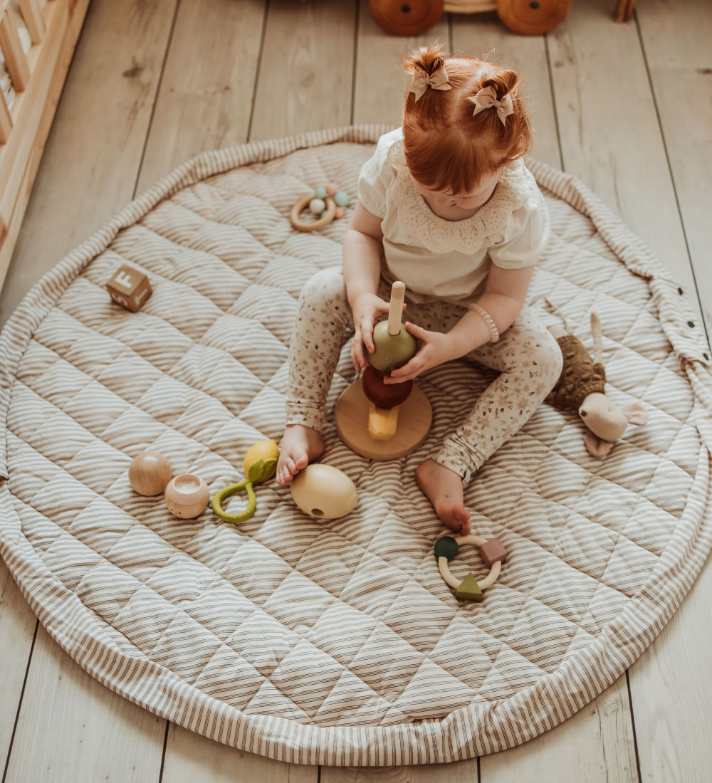 Play&Go Play Mat - Ø120 cm - Soft Organic - Stripes Blue