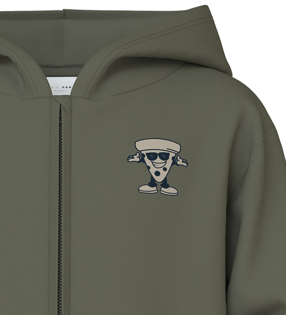 Name It Cardigan w. Hood - NkmVallen - Dusty Olive/Pizza