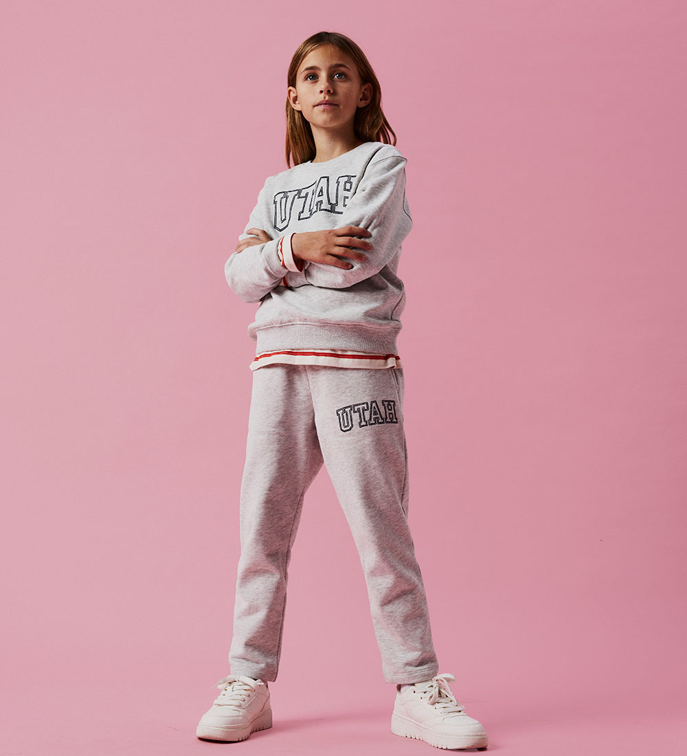 Name It Sweatshirt - NkfTaloy - Light Grey Melange m. Tryck