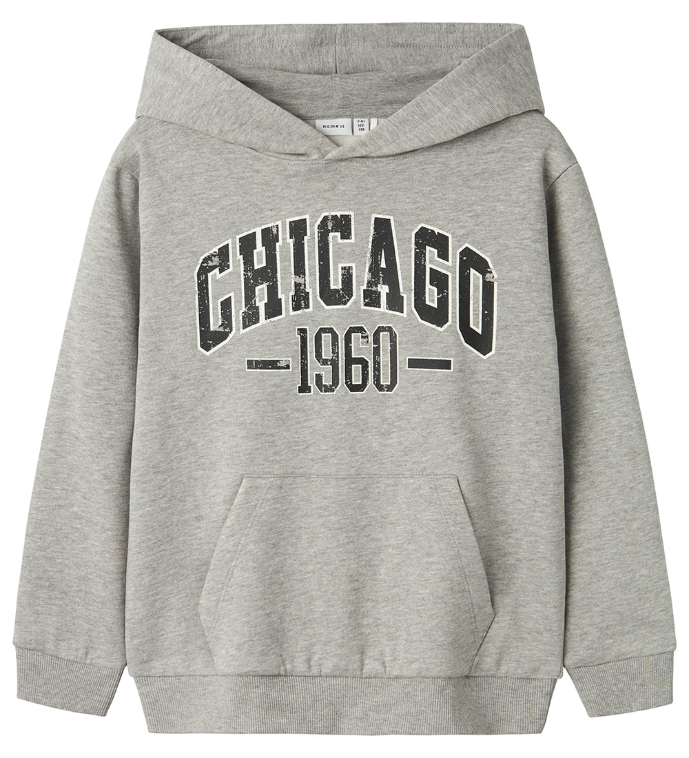 Name It Hoodie - NkmTeeddy - Grey Melange w. Print