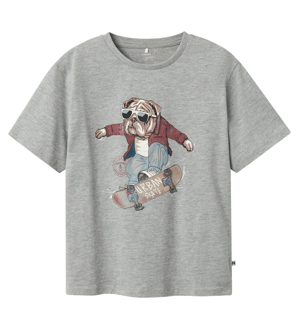 Name It T-shirt - NkmTeaske - Grey Melange w. Print