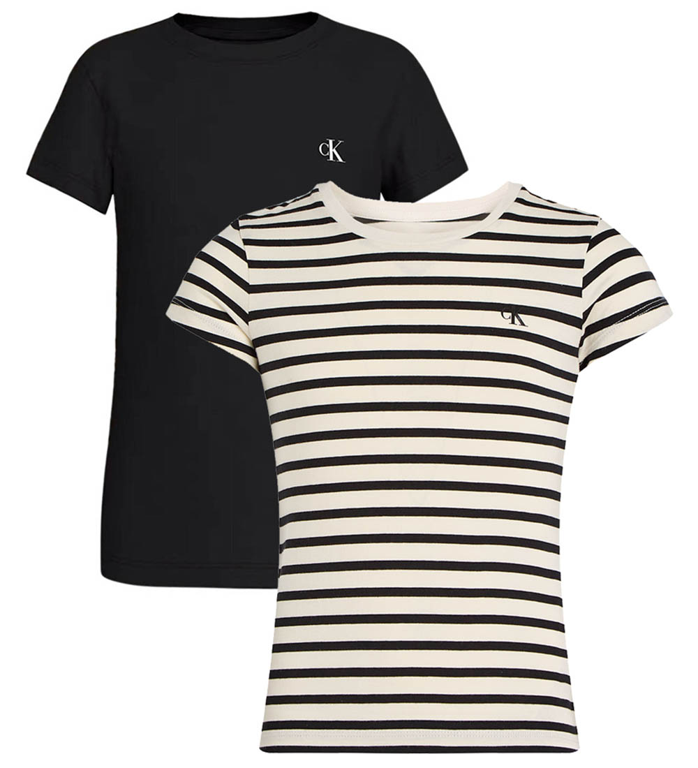T-shirts Calvin Klein - 2 Pack - Stripe Mince - Tourterelle/Ck N