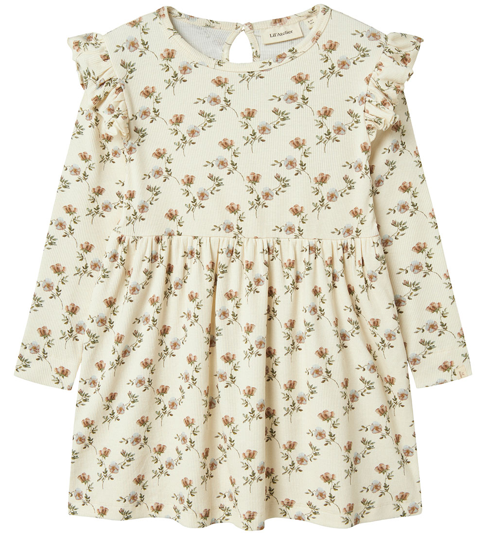 Lil' Atelier Klänning - Rib - NmfGavo - Turtledove/Flower