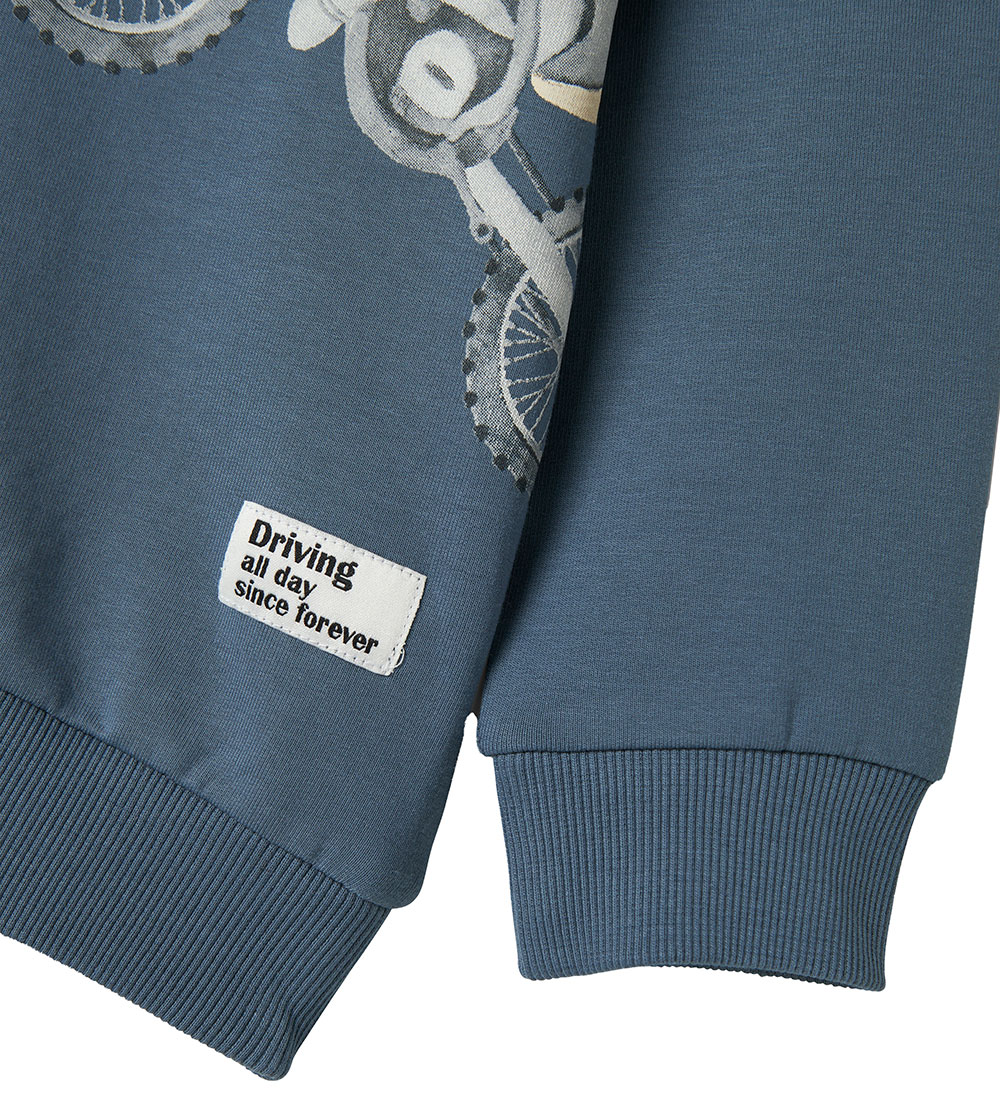 Name It Sweatshirt - NmmTeodor - China Blue w. Motorcycle print