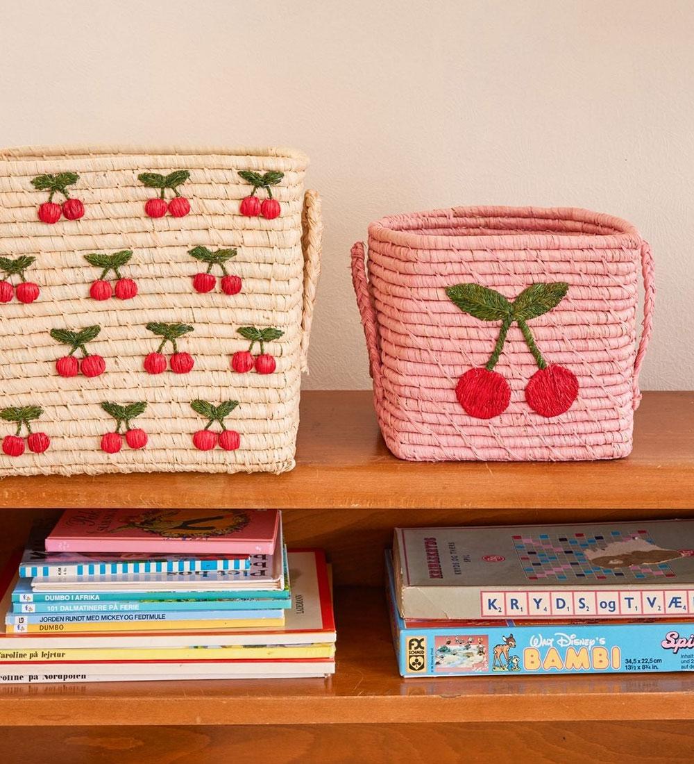 Rice Storage Basket - Raffia/Seaweed - 20x20 cm - Pink/Cherry