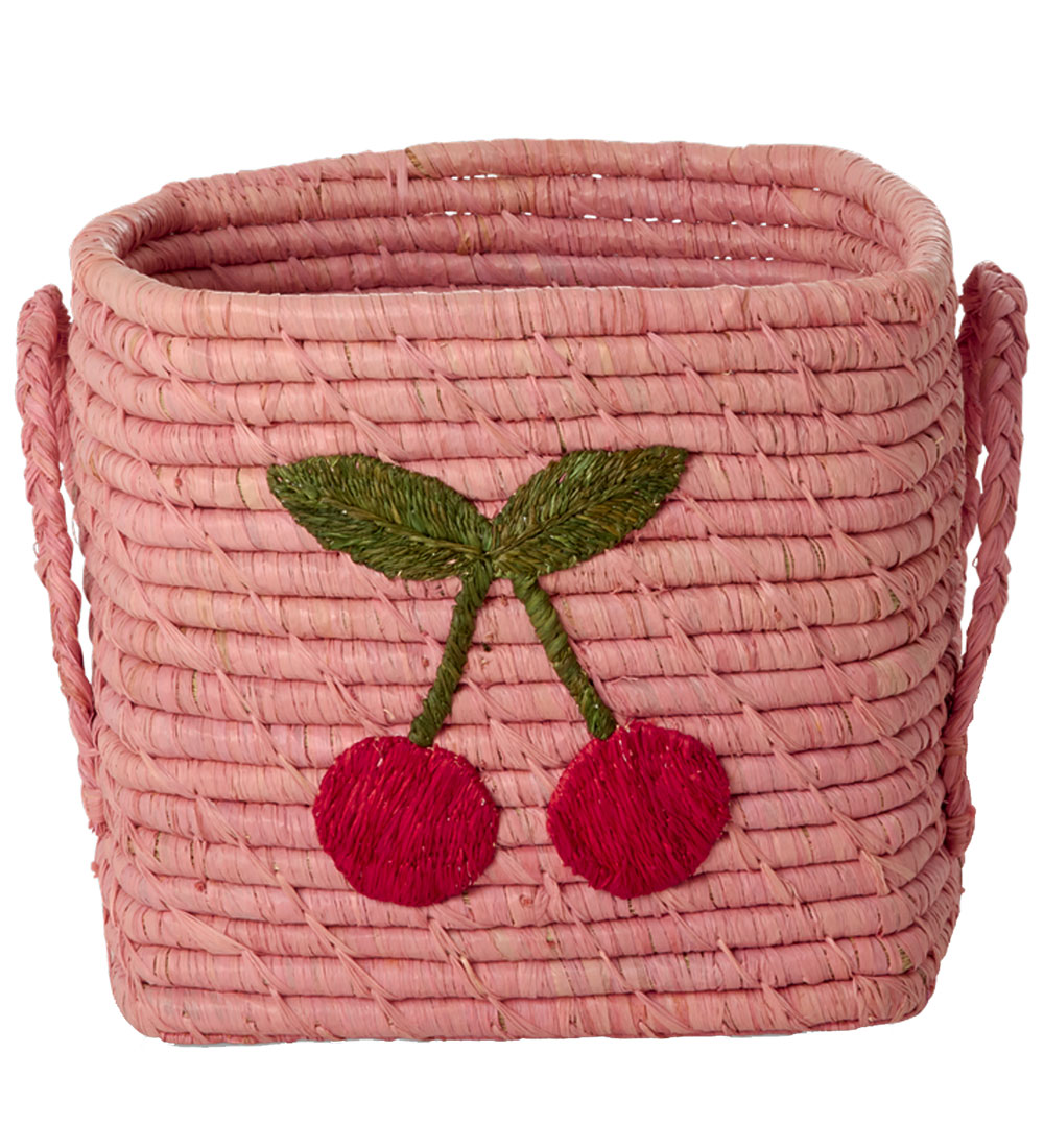 Rice Storage Basket - Raffia/Seaweed - 20x20 cm - Pink/Cherry