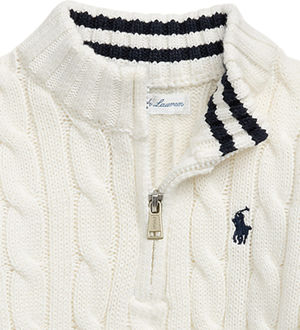 Polo Ralph Lauren Bluse m. Reißverschluss - Strick - Weiß
