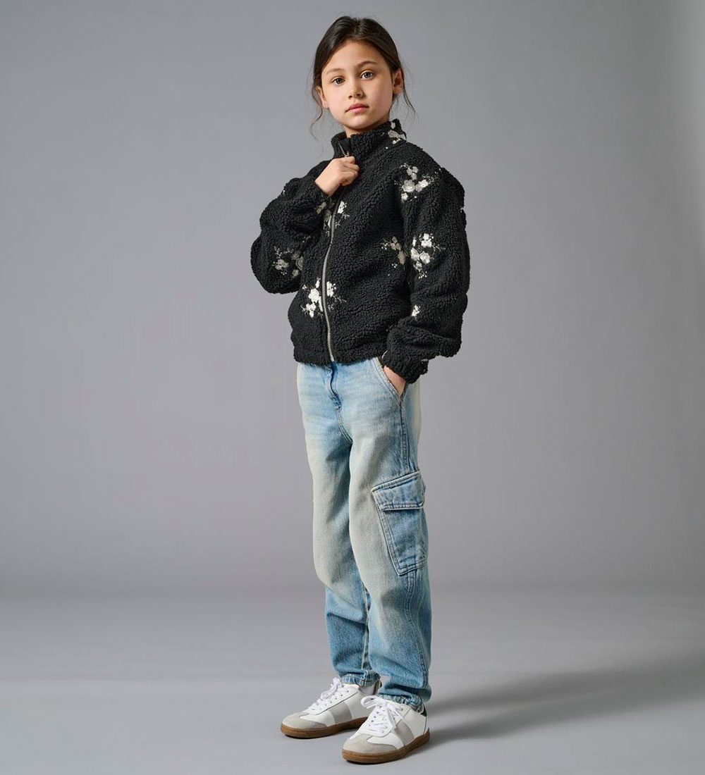 Kids Only Fleece Jacket - KogValentina - Black w. Flowers