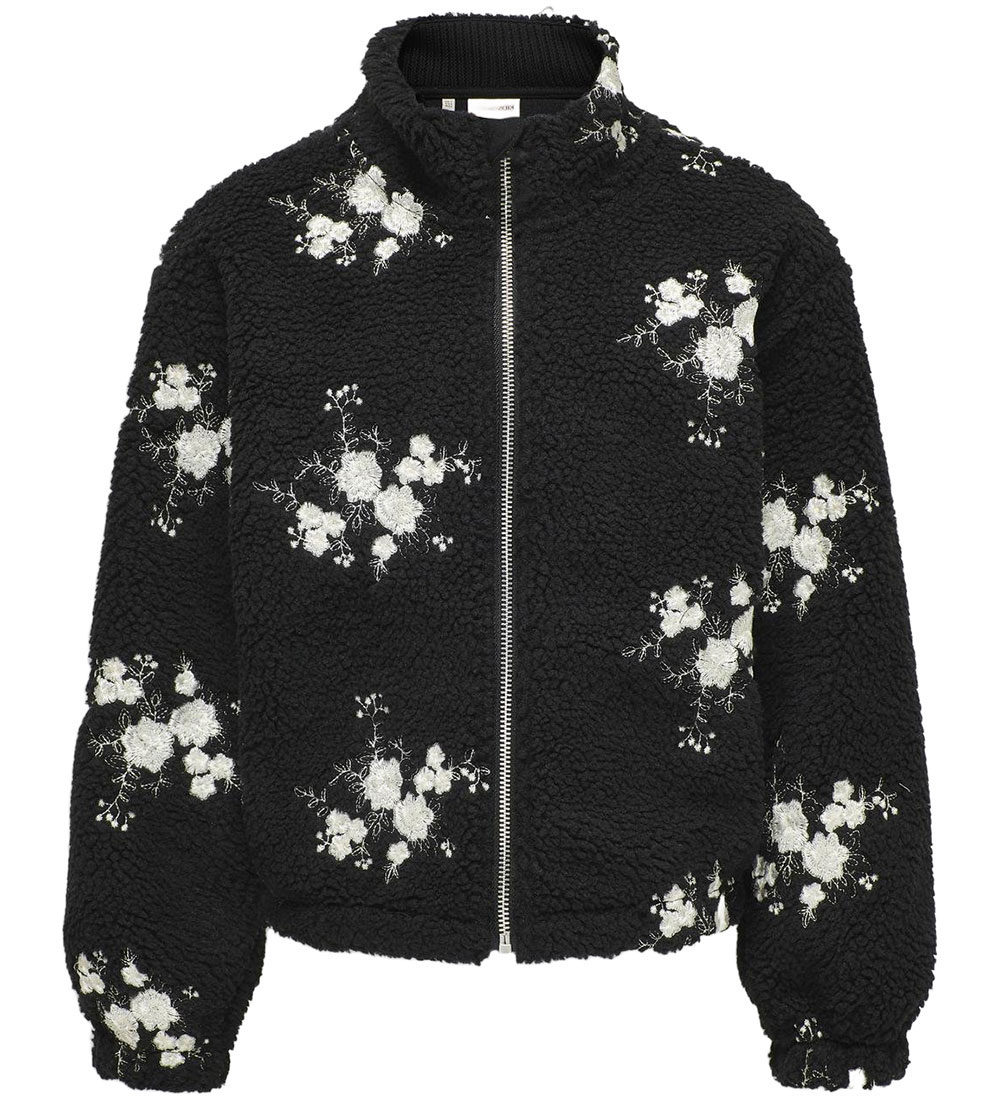 Kids Only Fleece Jacket - KogValentina - Black w. Flowers