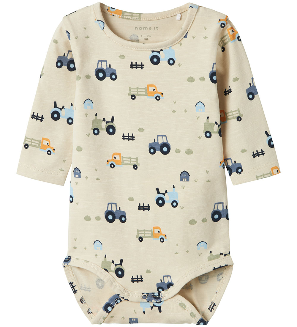 Name It Bodysuit L/Æ - NbmBassen - Summer Sand w. Tractors