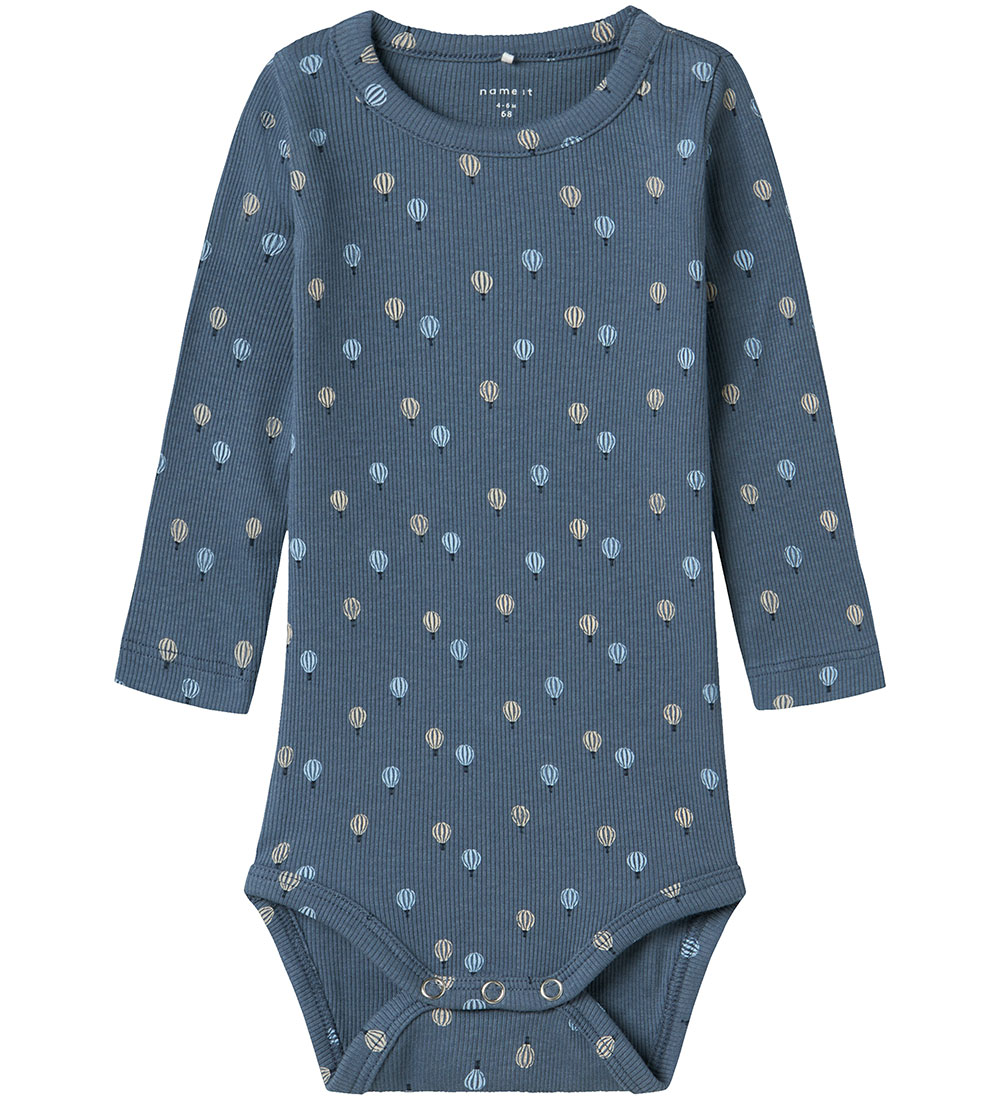 Name It Bodysuit L/Æ - Rib - NbmKaboon - China Blue w. Balloons