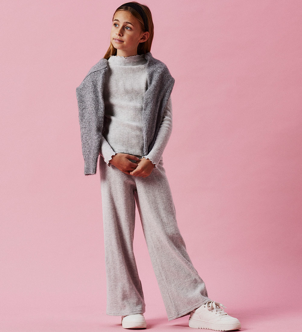Name It Trousers - Waffle Fabric - NkfTulpu - Light Grey Melange