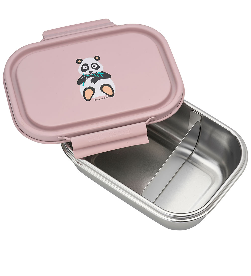 Carl Oscar Lunchbox - Steelish - 1 L - Pink w. Panda