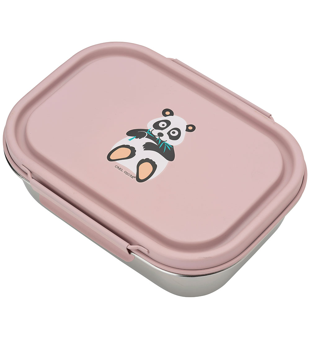 Carl Oscar Lunchbox - Steelish - 1 L - Pink w. Panda