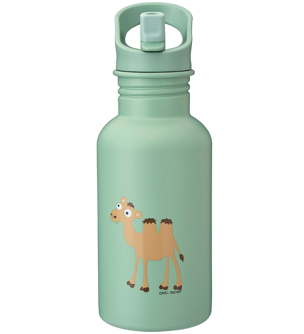 Carl Oscar Water Bottle - Steelish - 500 mL - Green w. Camel