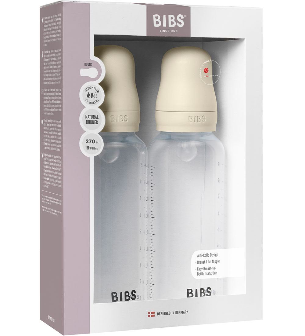 BIBS Feeding Bottle - 2-Pack - 270 mL - PP/Silicone - Ivory