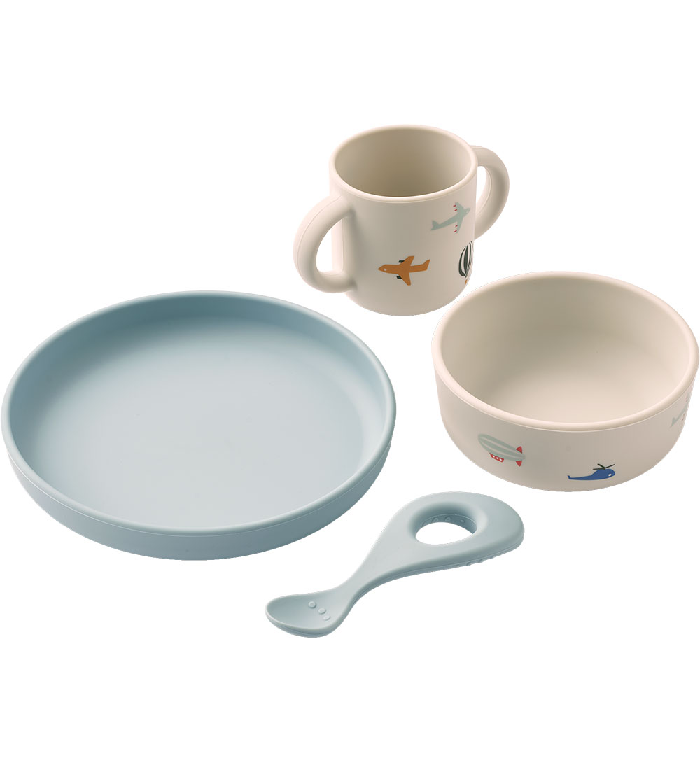 Liewood Dinner Set - Silicone - 4 Parts - Vivi - Aviator/Ecru